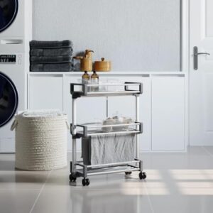 3-Tier Slim Storage Trolley with Wheels, Adjustable Aluminum Rolling Utility Cart for Kitchen, Bathroom, Laundry Room, Narrow Spaces, Silver