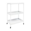 3-Tier Storage Utility Cart, White Rolling Service Cart with 4 Swivel Wheels (All with Brakes), Heavy Duty Metal Shelving Unit for Kitchen Living Room Office Garage, 100 lbs Load Capacity