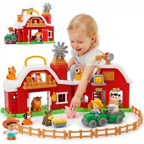 30-Piece Upgraded Farm Animal Big Barn Playset Gifts for Toddlers Christmas|Montessori Learning Toys for 18 Months Olds Girls Boys|Pretend Animal with Tractor Birthday Gifts for 2 Years