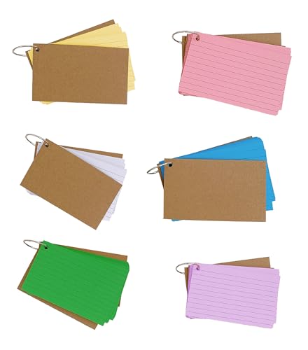 300pcs Colored Index Cards 3x5 Inches Flash Cards with Ring Lined Ruled Study Card for Learning, Studying Memory Office College Recipe Game Cards (6 color-300pcs)