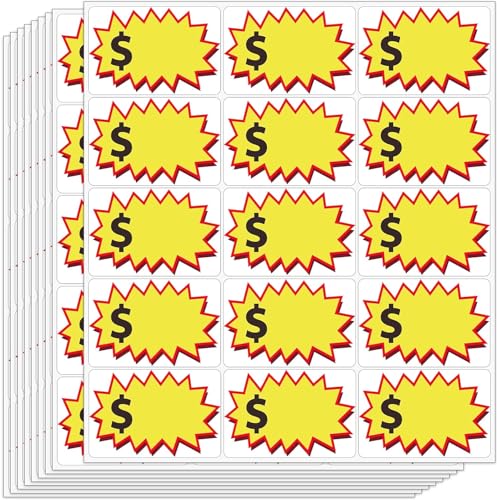 300 Pcs Garage Sale Stickers, (2"x3") Removable Adhesive Yard Sale Price tag Stickers with Space to Write Pricing, Rummage Sale Price Labels for Retail, Flea Market, Annual Community Sales