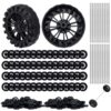 300pcs Mini Black Plastic Model Car Wheels with 2mm Hole and 150pcs 100mm Round Axle Shafts Rods DIY Science Engineering Craft Model Parts for Car Truck Boat Helicopter