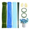 300pcs Pipe Cleaner Set Blue Tulip Bouquet with Green Stems&Flower Stamens