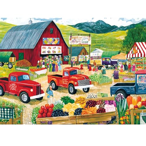 300 Piece Puzzles for Adults, Farmer’s Market Jigsaw Puzzle with Fresh Fruits, Large Piece Trucks Puzzle for Kids Ages 8-10 10-12, Fun Farm Countryside Puzzles,Family Game Great Gift 20.5 * 15in