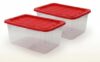30.6" Clear Plastic Storage Bin with Red Snap Lid, 2-Pack