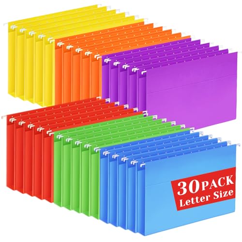 30 Pack Hanging File Folders Letter Size, Colored Hanging Folders with 1/5-Cut Adjustable Tab, Extra Capacity Hanging File Folders, 1 Inch Expansion, Perfect Office, Home, Classroom Supplies