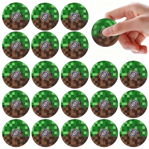 30PCS Green Pixel Spinner Toys, Mini Spinning Party Favor Pack, Pixel Style Fidget Toys for Birthday Celebrations, Goodie Bag Fillers, Classroom Rewards, Carnival Prizes, Treasure Box Surprises