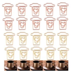 30Pcs Metal Coffee Cup-Shaped Paper Clips Set-Fun and Cute Paperclips for Document Organization and Party/Event Decorations in Rose Gold and Gold