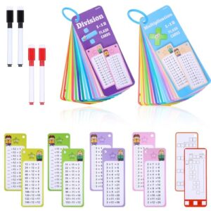 30 Pcs Multiplication and Division Flash Cards, Math Flash Cards for 1st to 3rd Grades, Math Games with 4 Dry Erase Pens 2 Rings for Learning Multiplication Chart Division Chart