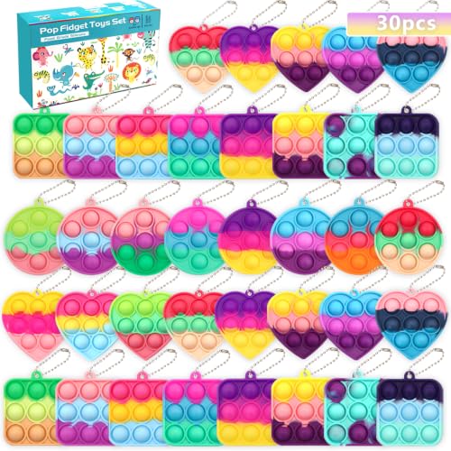 30PCS Party Favors for Kids, Bulk Fidget Toys, Birthday Party Toys, Small Classroom Prizes Box Fidgets Toys for Kids Toddlers Adult, Goodie Bag Stuffers, Treasure Chest, Bubbles Poppers,Relieve Stress