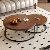 31.5" & 23.7" Round Nesting Coffee Table Set for Living Room, Modern Wood Coffee Table Set, Small Space Center Table, Apartment Living Room Furniture, Walnut