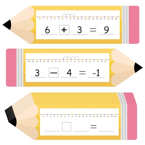 32Pack Pencil Shape Number Line Dry Erase Board Cards 14" x 4" Double Sided Writable and Erasable Number Line Boards -10-10 on One Side and 0-20 on Other Side Math Manipulatives for Classroom Students