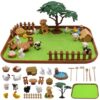 32 Pcs Zen Garden Kit for Desk, Mini Zen Sand Garden with Wooden Tray & Rake, Realistic Farm Animal & Figurines, Farmhouse Stress Relief Fidget Toy for Adults Home & Office, Mindfulness Gift