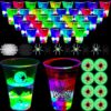 32 Set Halloween Glow in the Dark Beer Pong Light-Up Plastic Cups Glow Coasters Glowing Balls Halloween Spider Accessories Perfect for Night Parties Birthdays Bars BBQs Camping (Color Style 1)