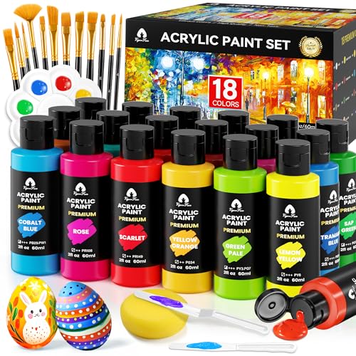 34 PCS Acrylic Paint Set with 12 Brushes, 2 Knives and Palette, 18 Colors (2oz/60ml) Art Craft Paints Gifts for Adults Artists Beginners, Halloween Pumpkin Painting Kit Art Supplies