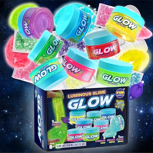 35.16 FL OZ Glow in The Dark Slime for Kids 6+, FunKidz 1040 ML Large 8 Colors Slime Pack Neon Slime Kit Gifts for Boys Girls Birthday Party Activities