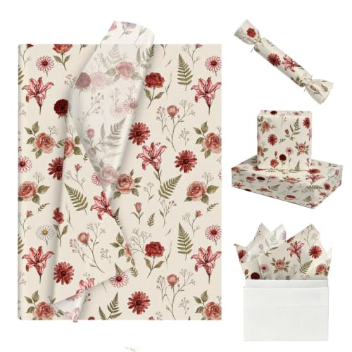 35 Sheets Floral Tissue Paper, 20x14in Flower Tissue Paper for Gift Bags Gift Wrapping, Crafts, Decoupage Art Packing Supplies for Weddings, Birthdays, Holidays Decor-Lily Floral