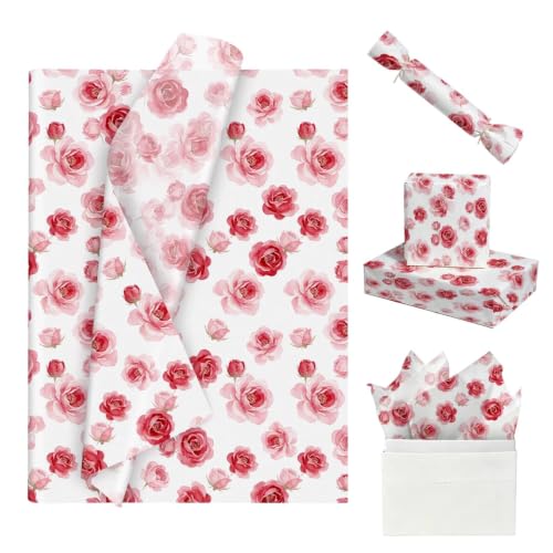 35 Sheets Floral Tissue Paper, 20x14in Flower Tissue Paper for Gift Bags Gift Wrapping, Crafts, Decoupage Art Packing Supplies for Weddings, Birthdays, Holidays Decor-Rose Floral