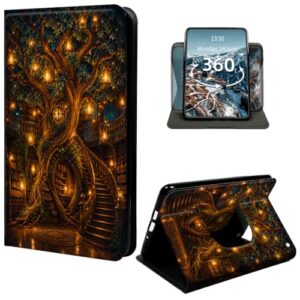 360 Rotating Case for Amazon Fire 7 & Fire 7 Kids (12th Generation, 2022 Release), Smart Folio Cover with Auto Sleep/Wake, Slim Lightweight Shell for 7" Fire Tablet, Magical Treehouse Library