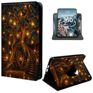 360 Rotating Case for Amazon Fire HD 8 & Fire HD 8 Plus Tablet (12th Gen, 2024/2022/2020 Release), Slim Smart Shell Folio Cover Swivel Stand with Auto Sleep/Wake, Magical Treehouse Library