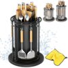 360 Rotating Stainless Steel Knife Holder & Utensil Organizer, Universal Stainless Steel Kitchen Countertop Storage with Removable Drip Tray & 6 Hooks, For Knife, Fork, Spoon，Black：Long Style