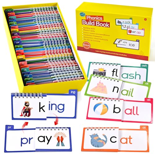 36 Double-Sided Phonics Flash Cards, Word Family Build Book with 72 Word Families, Read and Rhyme Flip Books, Sight Words Flash Cards, Learn to Read Educational Toy for Preschool & Kindergarten