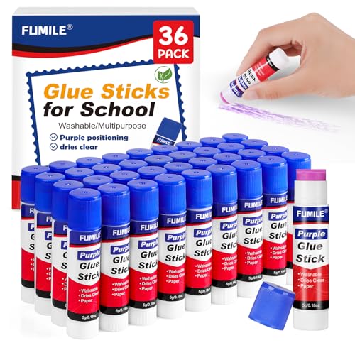 36 Pack Glue Sticks Bulk for Kids, Disappearing Purple Glue Sticks for Classroom and Teacher Supplies.0.18 OZ kids glue Dries Clear, Non-Toxic, Washable, Back to School Supplies and Student Must Haves