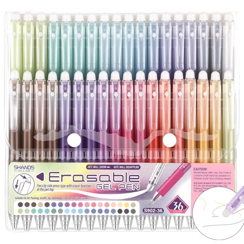36 Pcs Erasable Retractable Gel Pen Set, 0.7 mm Fine Point Multicolor Ink, Thermo Sensitive Technology with Rubber Eraser, for Drawing, Writing, Coloring, Note Taking, School, Office, Home Use