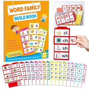 36 Word Family Build Book Read and Rhyme Activity Book Learn to Read Phonics Slide Flashcards Kindergarten Sight Word Flash Cards ABC Vocabulary Reading Games for Kids Homeschool Education