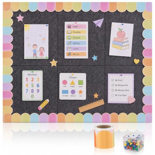 36" x 24" Large Felt Bulletin Board Self Adhesive with Scalloped Borders Classroom Felt Bulletin Board Background Decorations for Back to School Wall Decor Teacher DIY Craft, Black