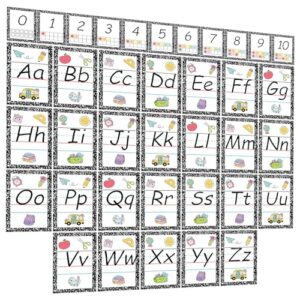 37 Pcs Composition Bulletin Board Alphabet Numbers Poster Composition Notebook Alphabet Bulletin Board Decor ABC Letters Numbers Cards Set Classroom Aids for School Office Home Wall Teacher Supplies