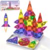 38PCS Mini Magnetic Tiles, Diamond Pattern Glitter Magnetic Tiles Travel Set with Case, Building Toys for Kids Ages 4-8, Portable Creativity Boosting Sensory Toys for Toddler Boys Girls Birthday Gift