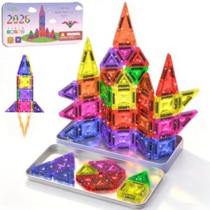 38PCS Mini Magnetic Tiles, Diamond Pattern Glitter Magnetic Tiles Travel Set with Case, Building Toys for Kids Ages 4-8, Portable Creativity Boosting Sensory Toys for Toddler Boys Girls Birthday Gift