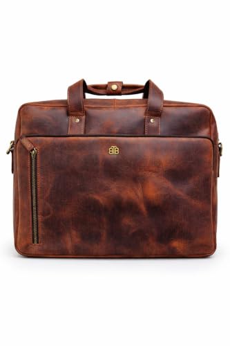 3B Hudson Premium Full Grain Leather Laptop Messenger Bag for Men & Women – Handmade Vintage Briefcase Fits 15.6 Inch Laptop – Business Office Satchel Shoulder Bag for Work, Travel & College