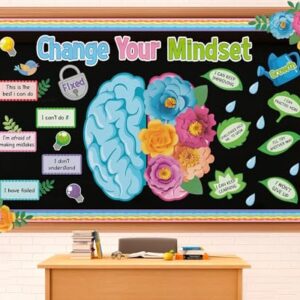 3D Bloom with a Growth Mindset Bulletin Board Set Change Your Mindset Classroom Decorations Back to School Motivational Inspirational Floral Brain Cutouts for Calm down Corner Supplies Wall Door Decor