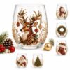 3D Christmas Stemless Wine Glasses, Set Of 6 Festive Styles