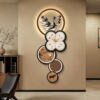 3D Decorative Silent Wall Clock with Pendulum, Crystal Porcelain Art, LED Lights, Large Wall Clock for Living Room, Entryway Home Decor (48x120cm)