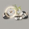 3D Floral Wall Art Clock with LED Light, Silent Quartz Decorative Hanging