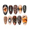 3D Halloween Press on Nails Medium Almond Fake Nails Brown Nails Press ons