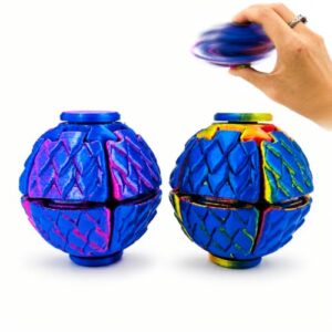 3D Printed Press & Spin Fidget Ball, 360° Transforming Spinner Toy, Portable Sensory Stress Relief Desk Toy with Dragon Scale Texture, Smooth Rotation Hand Fidget Toy for Adults & Teens, 2 Pack