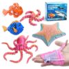 3D Printed Toy Articulated Sea Animal Fidget Toys - 6pcs Fidget Toy Multicolor Flexible Fish Sensory Toy for Teens & Adults, Desk Toys for Stress Relief Desktop Home Decoration