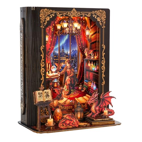 3D Puzzle Nightlight for Adults - Dragon Covenant Night, 3D Wood Puzzle Storybook Lamp Kit with LED Lights, DIY Room Home Decor for Teens & Adults, Holiday Birthday Christmas Day Gifts