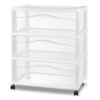 3 Drawer Wide White Utility Cart with Casters and Plastic Storage Drawers
