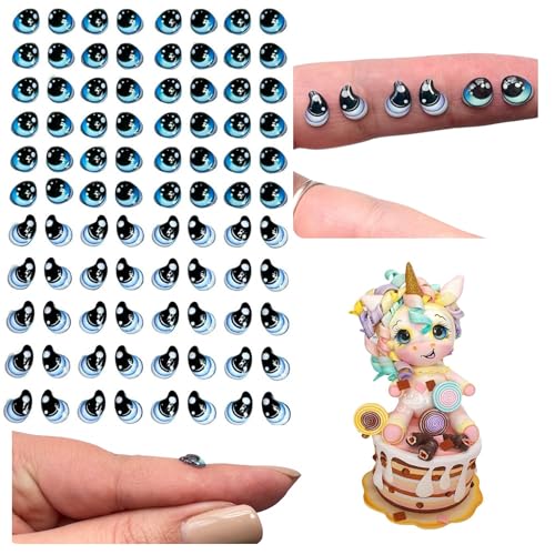 3D Resin Googly Eyes for Amigurumi - Self Adhesive Wiggle Eyes 7mm Blue, Realistic Doll Eyes (88 Pcs/44 Pairs) - Craft Eyes for Polymer Clay & Cold Porcelain | Ojitos Adhesivos 3D Ms5 7mm