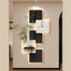 3D Sandstone Wall Art Decor with Silent Clock and LED Light, Modern Vertical Picture with Hydroponic Vase and Faux Greenery for Entrance