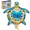 3D Wooden Puzzle Sea Turtle Clock, DIY Wall Mountable Ocean Themed Model Kit for Adults, LED Wooden Clock Kit with Flapping Flippers & Hourly Chime, Unique Home Decor Gift for Ocean Lovers