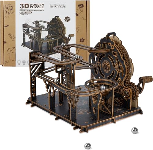 3D Wooden Puzzles for Adults, Mechanical Marble Run Model Kits to Build, DIY Wooden Puzzle with 6 Steel Marbles, Unique Birthday Gifts for Women Men