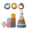 3 in 1 Baby Sensory Toys Bundle,Soft Stacking Building Blocks,Ring & Sensory Balls for Newborn to 18 Months| Soft Textured Design,Perfect for Sensory Development, Fine motor skill Toys(Family Edition)