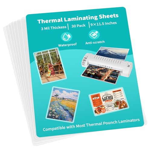 3 mil Thermal Laminating Pouches, Clear 9 x 11.5 Inch Laminating Sheet Paper for Thermal Laminator, Holds US Letter Size Laminate Sheets (30 Pack)