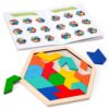 3 otters Wooden Puzzles for Kids, Educational Brain Teaser Game, Shape Sorting Board with Guide Book, Montessori Learning Toys